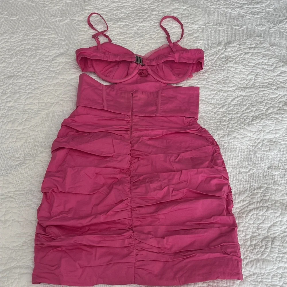Oh Polly Hot Pink Ruched Mini Dress - Picture 3 of 8